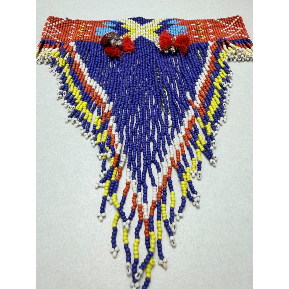 Zara Tribal Native inspired Beaded Bib Fringe Necklace Statement Bold Color - Picture 8 of 10